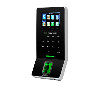 Compact biometric fingerprint scanner with touchscreen interface for secure access.