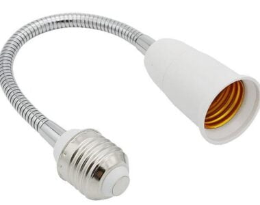 Flexible metallic lamp socket with white cover for lighting fixtures.